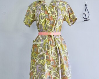 Vintage 60s Mod Paisley Dress  , Mod Shift Comfy Day Dress  S M L