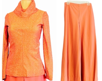 Vintage 60s Copper Sparkle Top Tunic and Palazzo Pants Set