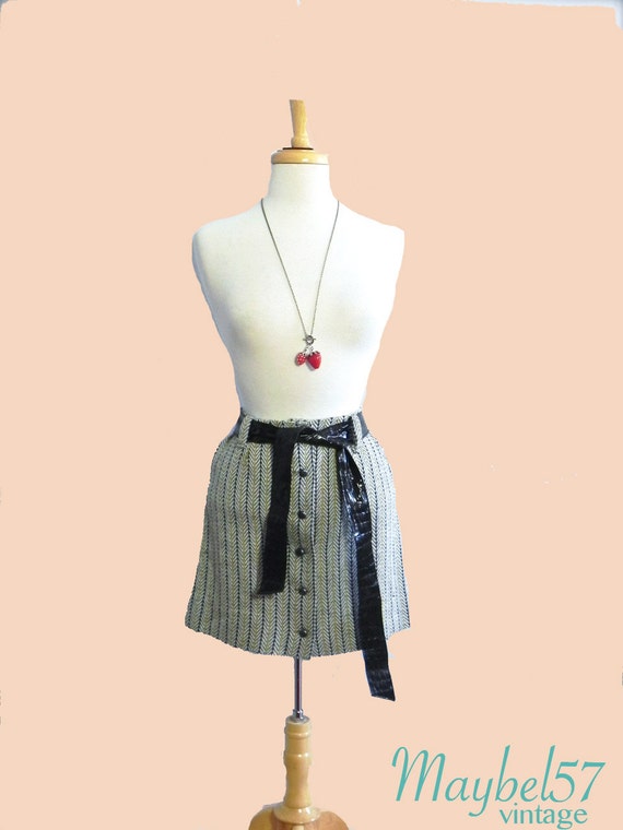 Vintage 1960s Mod Mini Skirt - 60s Herringbone Kni