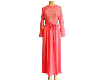 Vintage 60s Dress , Electric Melon and Silver Metallic Maxi Dress LG