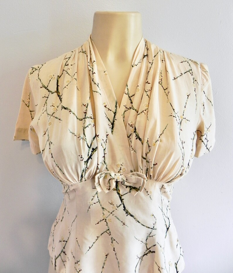 Vintage 40s Top Silk Cherry Blossom Print Blouse Sm Etsy