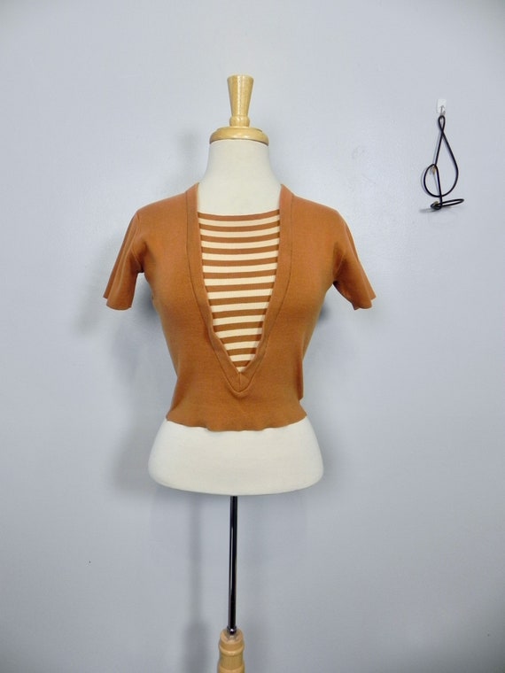 Vintage 50s Sweater Top , Striped Knit Fitted Beat