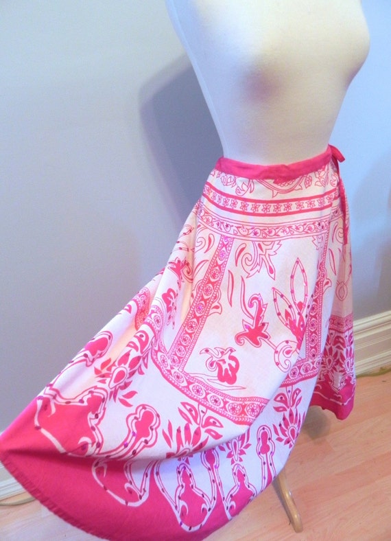 Vintage Pink Skirt - 50s style Ethnic Print Sm - image 3