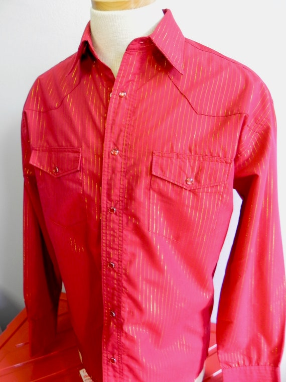 Vintage Men's Western Shirt , Dark Red with Gold … - image 3