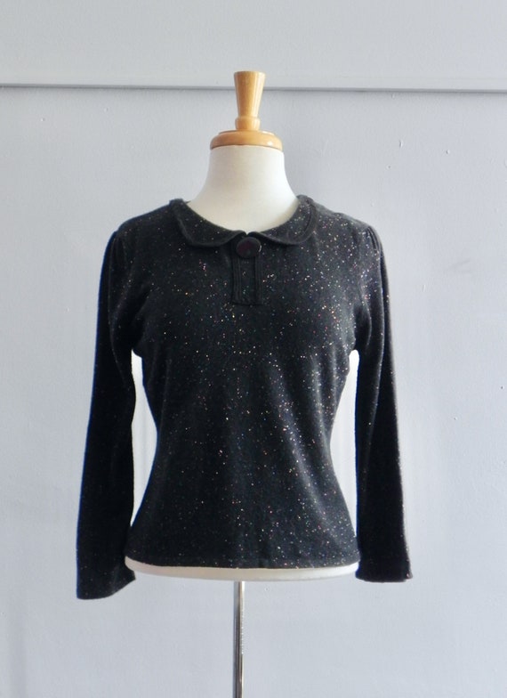 Vintage 50s style Sweater Top, Cute Collar Top Bla