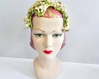 Vintage 50s Flower Hat Asymmetrical Bandeau Cap