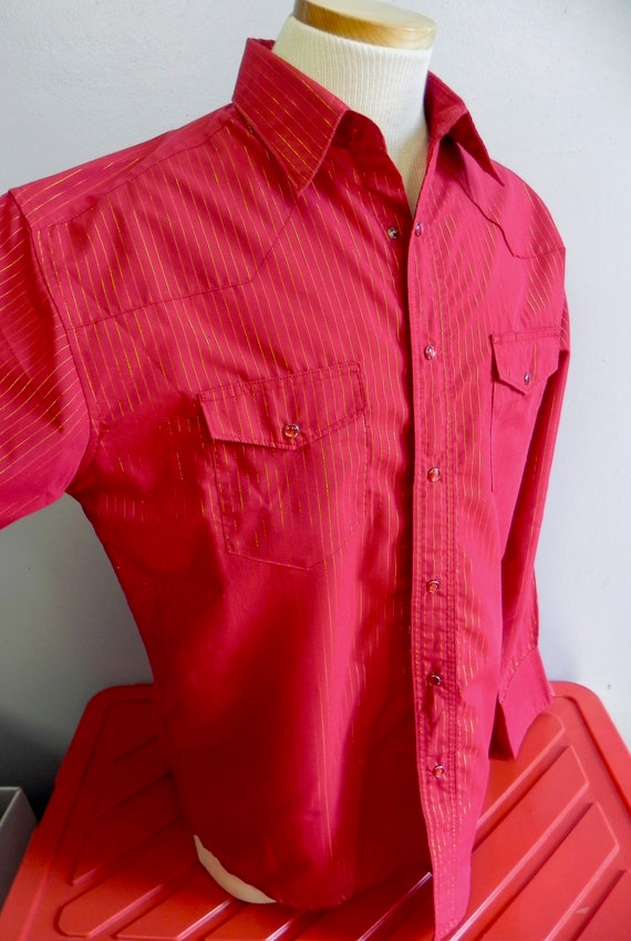 Vintage Men's Western Shirt , Dark Red with Gold … - image 4