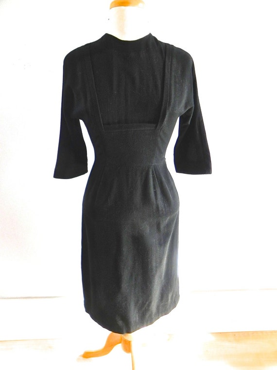 Vintage 1950s wiggle Dress - 50s Black Wool Wiggle