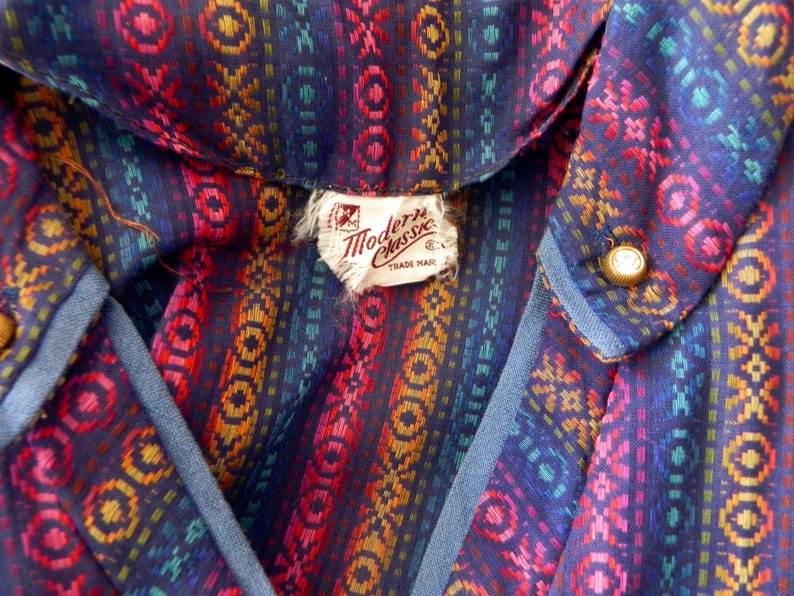 Vintage Plus Size Dress 40s 50s Dress Dark Rainbow Stitched Stripes Dress Rhinestone Buttons Lg XL
