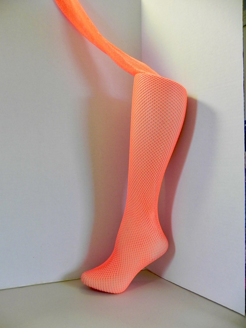 Vintage 60s Fishnet Tights Neon , Mod Fashion Bright Orange Fish Nets image 3