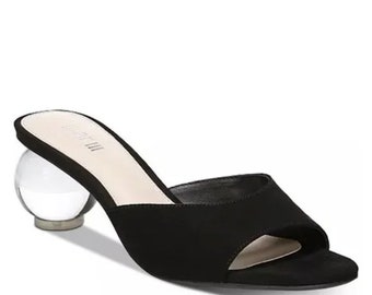 Vintage Black Mules with Lucite Heel 7.5