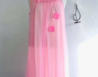 Vintage 50s Hot Pink sheer Chiffon Night Gown