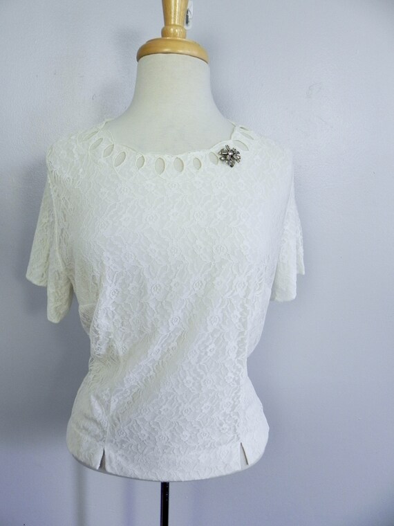 Vintage Lace 40s Top, 50s White Lace Blouse , LG X