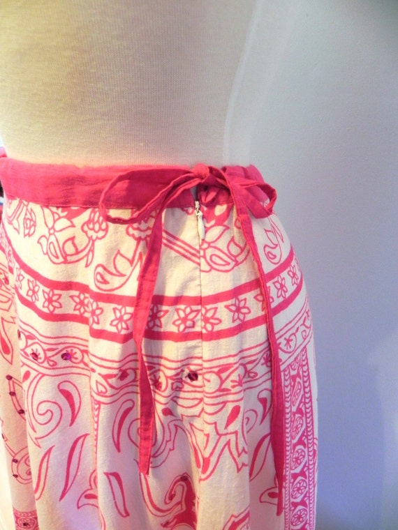 Vintage Pink Skirt - 50s style Ethnic Print Sm - image 4