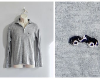 Vintage 50s Men's Long Sleeve Polo Shirt - Soft Sweater with Sports Car Logo M