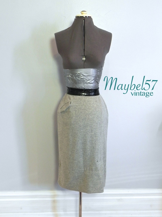 Vintage 50s Wiggle Skirt - 50s Grey Fleck Wool Cas