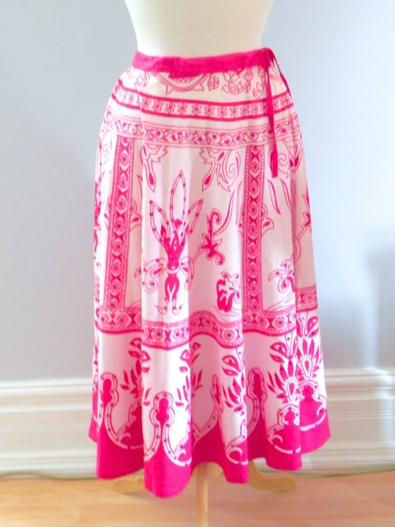 Vintage Pink Skirt - 50s style Ethnic Print Sm - image 2