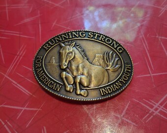 Vintage Brass Indian Youth Horse Belt Buckle