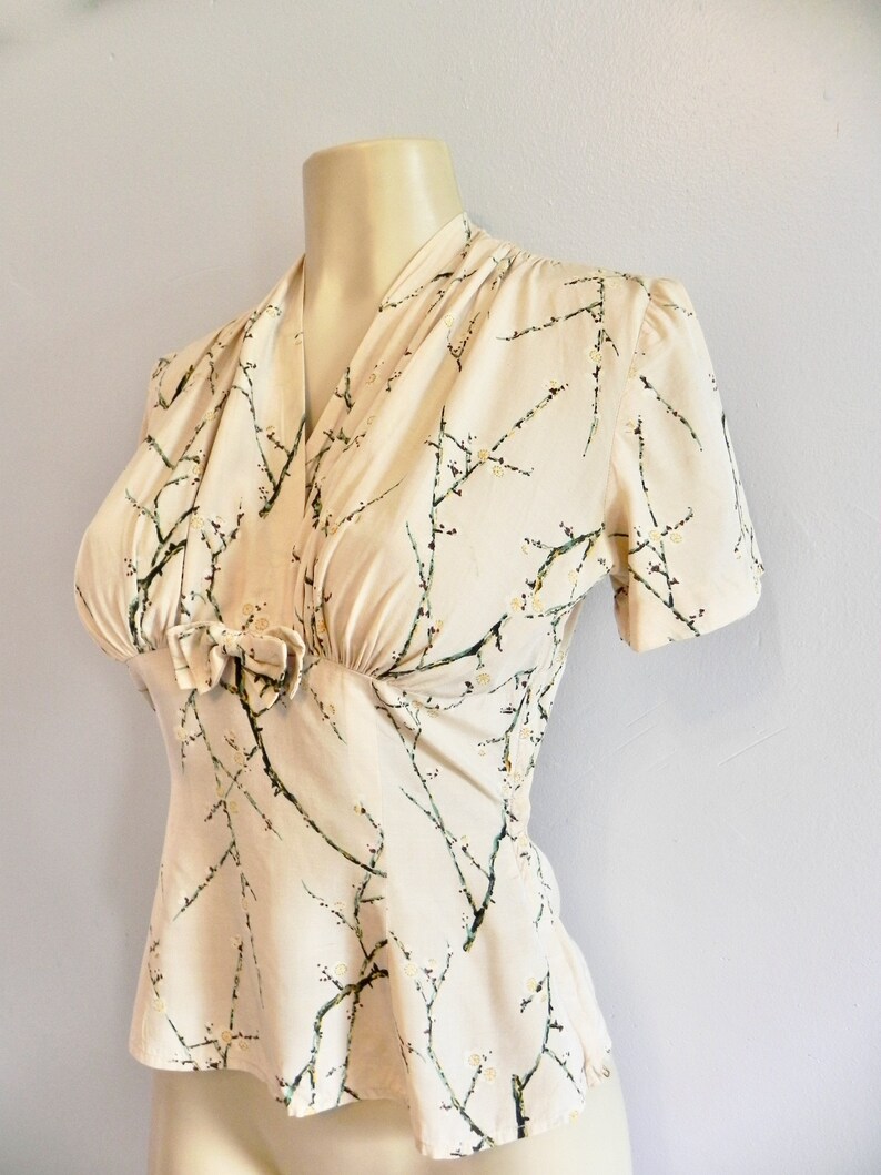 Vintage 40s Top Silk Cherry Blossom Print Blouse Sm Etsy