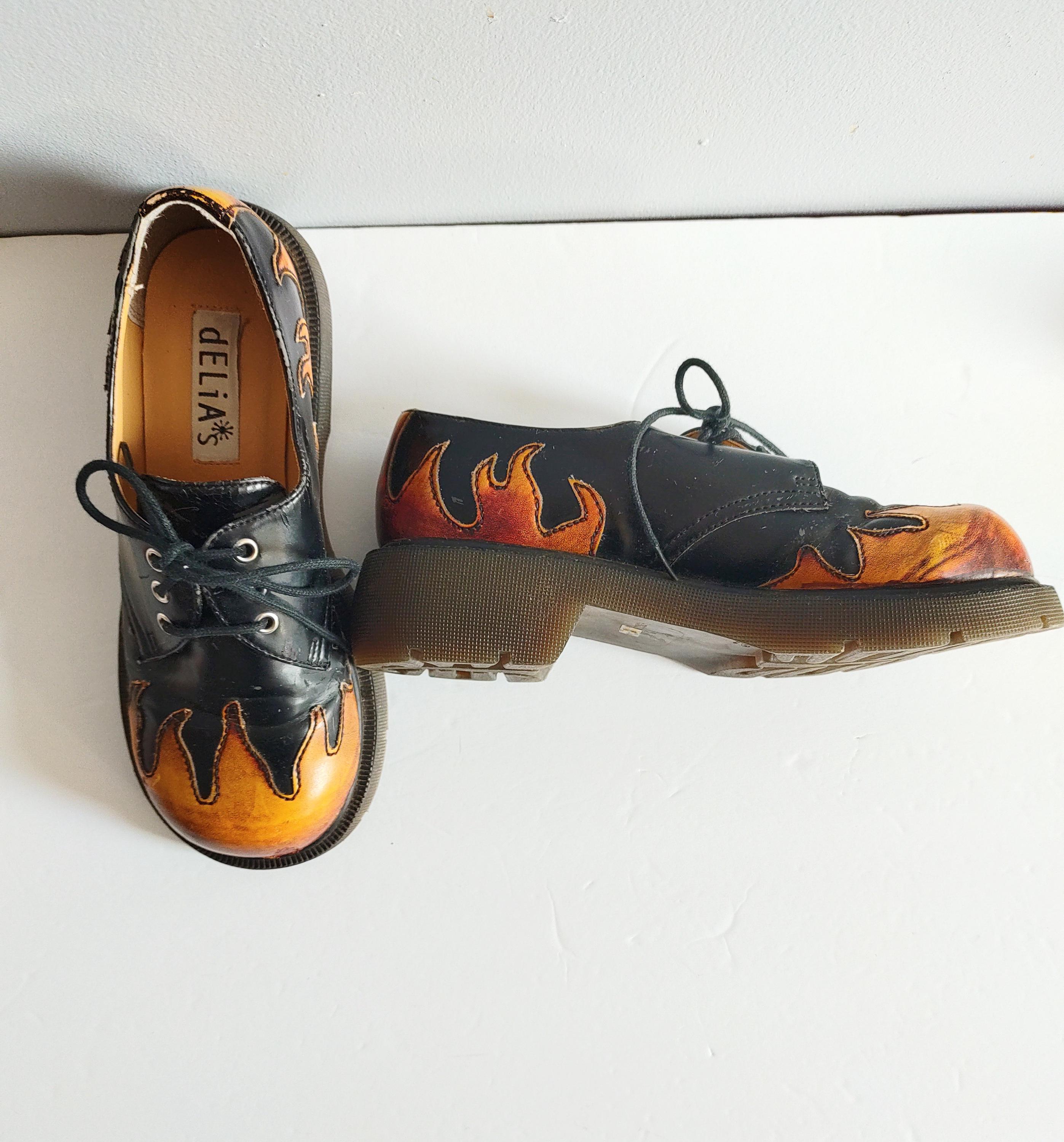 Vintage 90s Chunky Flame Shoes Vegan Leather HTF 7 - 8 - Etsy