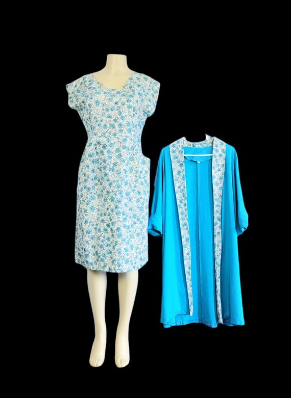 Vintage 50s Dress and Frock Coat Set Turquoise  M