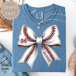 Custom Baseball Bow Shirt, Baseball Mom Shirt With Kids Name & Jersey Number, Baseball Wife Shirt, Cute Baseball Mama Shirt, Baseball Season