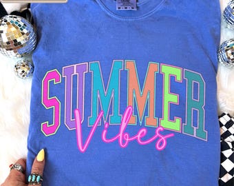Summer Vibes Women Tee, Comfort Colors, Beach Life Gift for Her, Summer Trendy Shirt, Distressed Beach Mom Gifts, Neon River Birthday Gifts