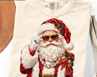 Glam Santa Claus Graphic Tee, Funny Christmas Shirt, Retro Santa Holiday Outfit, Christmas Party Apparel, Festive Santa Gift, Winter Holiday