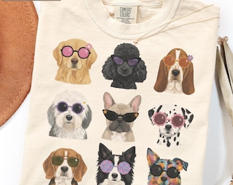Comfort Colors Retro Dog Shirt, Cool Dogs Sunglasses Tee, Groovy Dog Mom Gift, Funky 70s Doggy Graphic, Colorful Pet Lover Aesthetic Tee