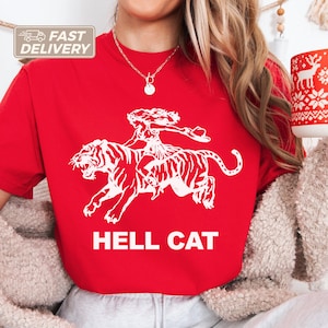 Vintage Cowgirl Höllenkatze T-Shirt, Retro Cowgirl Western Shirt, Ästhetisches T-Shirt, Tiger T-Shirts, lustiges trendiges Shirt, Weihnachtsgeschenk für Sie