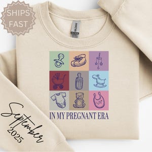 Bluza z nadrukiem na zamówienie z informacją o ciąży W mojej erze ciąży Sweter z okrągłym dekoltem Baby Reveal Prezent dla przyszłej mamy Niestandardowy Baby Shower Baby Reveal