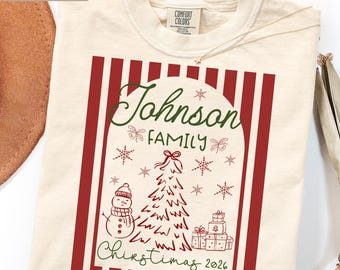 Custom Family Christmas Morning Striped Shirts, Comfort Colors Matching Christmas 2026 Group TShirts, Personalized Christmas Shirt with Name