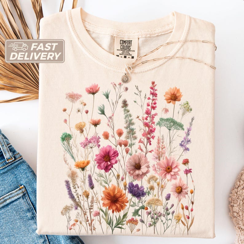 Vintage Women Tshirts, Pressed Flowers Tee, Comfort Colors Tee Shirts ...