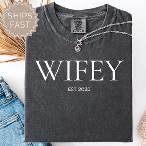 Custom Comfort Colors® Hubby & Wifey Shirt, Personalized Engagement Gift For Bride, Groom Wife Tee, Honeymoon Clothes, Wedding Party Outfit