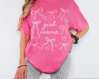 Girl Mama Comfort Colors® Girl Mama T-shirts Moederdagcadeau Coquette Girl Mama T-shirt, shirt voor moeder van meisjes, Coquette Bow Mama T-shirts
