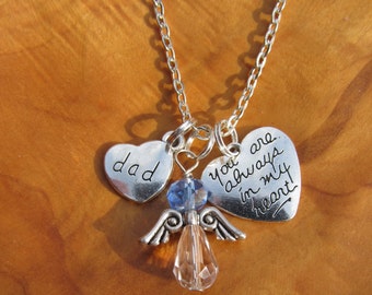 Dad - Sympathy -Memory Necklace - You Are Always in my Heart -  Personalize -Choose any Birthstone Angel