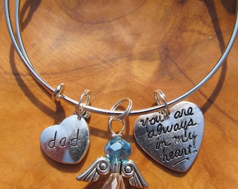 Memory Bracelet DAD - You Are Always in my Heart -  Personalize -Choose any Birthstone Angel