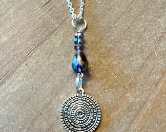 Mandala Artisan Pendant Necklace - With Amethyst Crystals