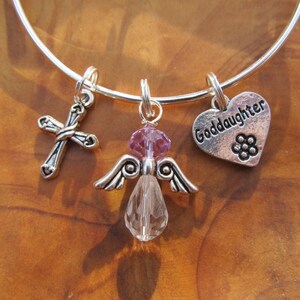 God Daughter - My Special Angel - Adjustable Bangle Bracelet - Personalize -Choose any Birthstone Angel - Communion, Confirmation