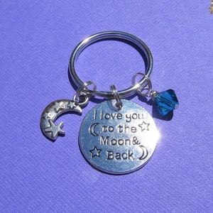 Valentine - I Love You To the Moon and Back Key Chain - Choose any Crystal Color- Great Gift for Any Occassion