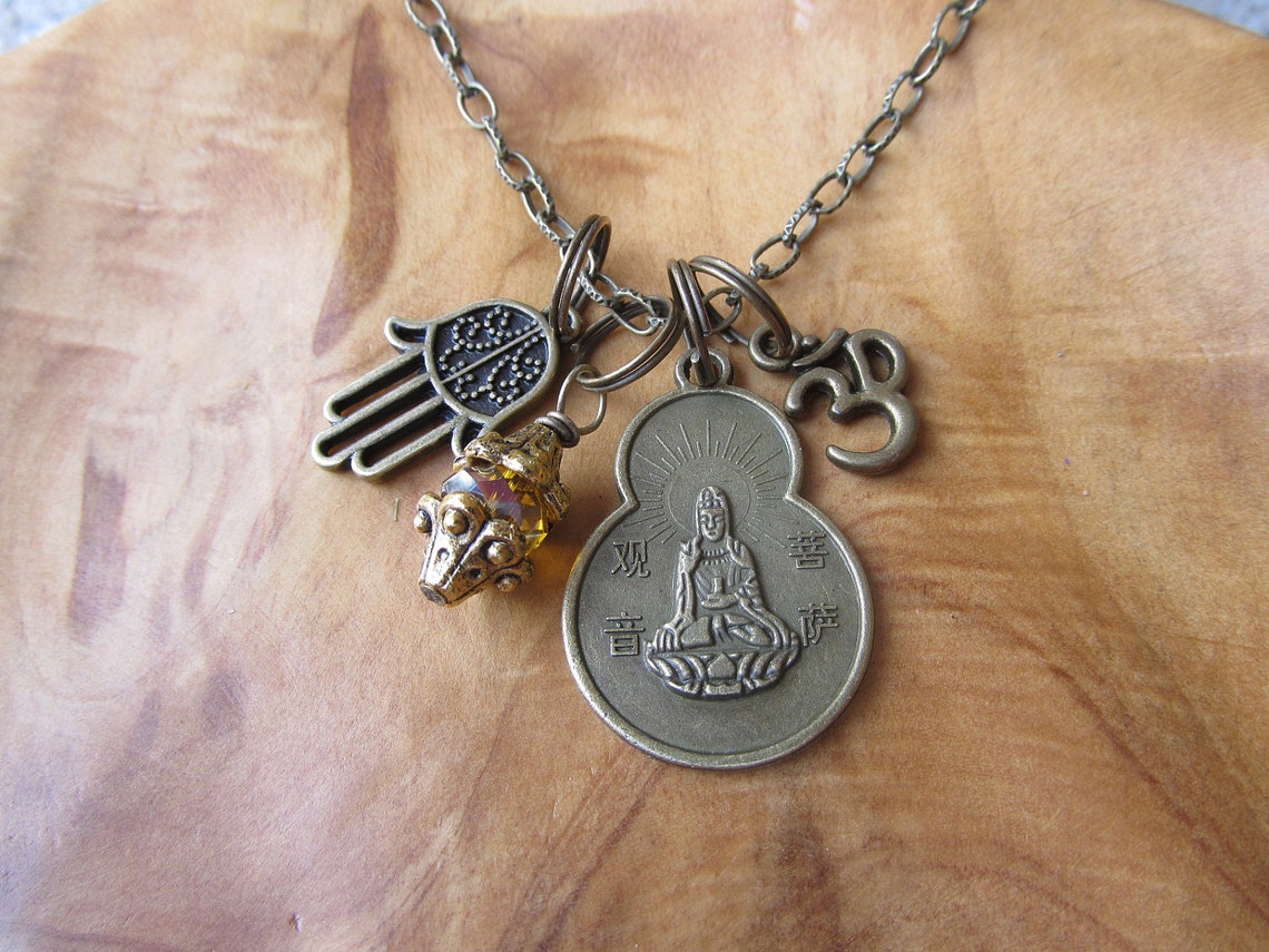 Buddha Quan-yin Coin Charm Necklace Goddess of Compassion - Etsy