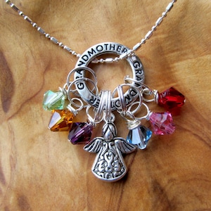 Mother's Day - GRANDMOTHER - All my Angels Family Birthstone Charm necklace - Choose any swarovksi crystals, Great gift