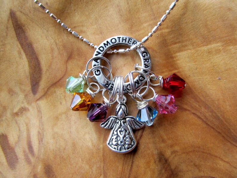 Mother's Day GRANDMOTHER All my Angels Family Birthstone Charm necklace Choose any swarovksi crystals, Great gift image 1