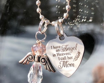 I Have an Angel in Heaven - I Call Her Mom - Ornament, Key Chain, Rearview Mirror Charm, - Choose any Angel Color, Condolence, , Sympathy