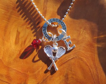 Lacrosse - LAX - Sports - Lacrosse Neclace - Personalize - Choose any Team Letter and Color- Great Gift for any Lacrosse Player