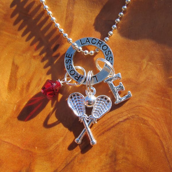 Lacrosse - LAX - Sports - Lacrosse Neclace - Personalize - Choose any Team Letter and Color- Great Gift for any Lacrosse Player