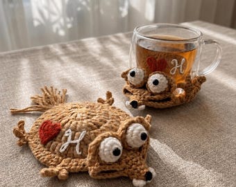 Custom Funny Crochet Coaster, Cute Mug Rug, Handmade Animal Coaster - Unique Gift, Desk Decor, Gift for Her, Housewarming Gift