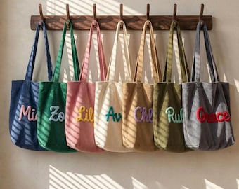 Bolso de pana con nombre personalizado, bolso de pana personalizado, regalo de San Valentín para ella, bolso de viaje esencial para todos los días, regalos personalizados