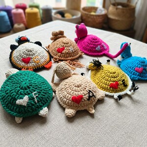 Handmade Animal Crochet Coaster, Funny Mug Rug, Cute Turtle Frog Duck Penguin Mouse Lizard Crochet Coaster, Kawaii Desk Decor