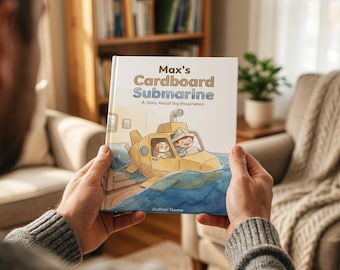 Libro infantil personalizado / El submarino de cartón de Max / Niños mayores de 2 años / Libro de tapa blanda con 30 páginas / Regalo de cumpleaños único para niños